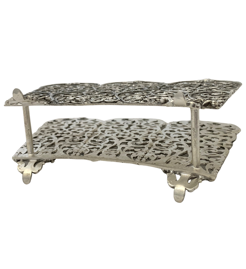 FINE 925 STERLING SILVER HANDMADE PIERCED FLORAL LEAF ORNATE SWIRL NAPKIN HOLDER