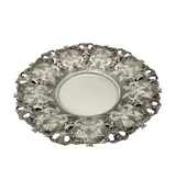 FINE 925 STERLING SILVER HANDMADE LEAF APPLIQUE CHASED SWIRL MATTE CUP & TRAY