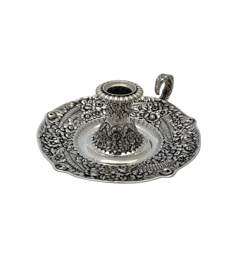 ANTIQUE TIFFANY & CO. 925 STERLING SILVER HANDMADE REPOUSSE CANDLE CHAMBERSTICKS