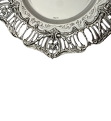 FINE 925 STERLING SILVER HANDMADE CHASED OPEN FILIGREE FLORAL BORDER ROUND TRAY