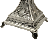 FINE 925 STERLING SILVER HANDMADE CHASED SWIRL LEAF APPLIQUE 2 LIGHT CANDELABRA