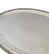ANTIQUE TIFFANY & CO. 925 STERLING SILVER HANDMADE GREEK KEY OVAL FOOTED TRAY