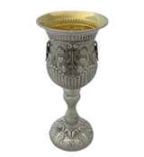 FINE 925 STERLING SILVER HANDMADE LEAF APPLIQUE STRIATED CHASED ELIYAHU CUP
