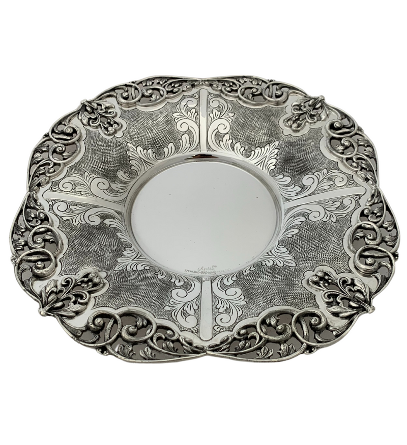FINE 925 STERLING SILVER HANDMADE CHASED SWIRL LACE ORNATE APPLIQUE CUP & TRAY