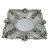 925 STERLING SILVER HANDMADE ELEGANT STRIATED LEAF APPLIQUE CUP & TRAY & COVER