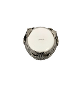 925 STERLING SILVER HANDMADE LEAF APPLIQUE CHASED SWIRL MATTE SHINY SALT HOLDER