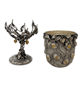 ITALY 925 STERLING SILVER & GILDED HANDMADE POMEGRANATE LEAF ELIYAHU CUP & TRAY