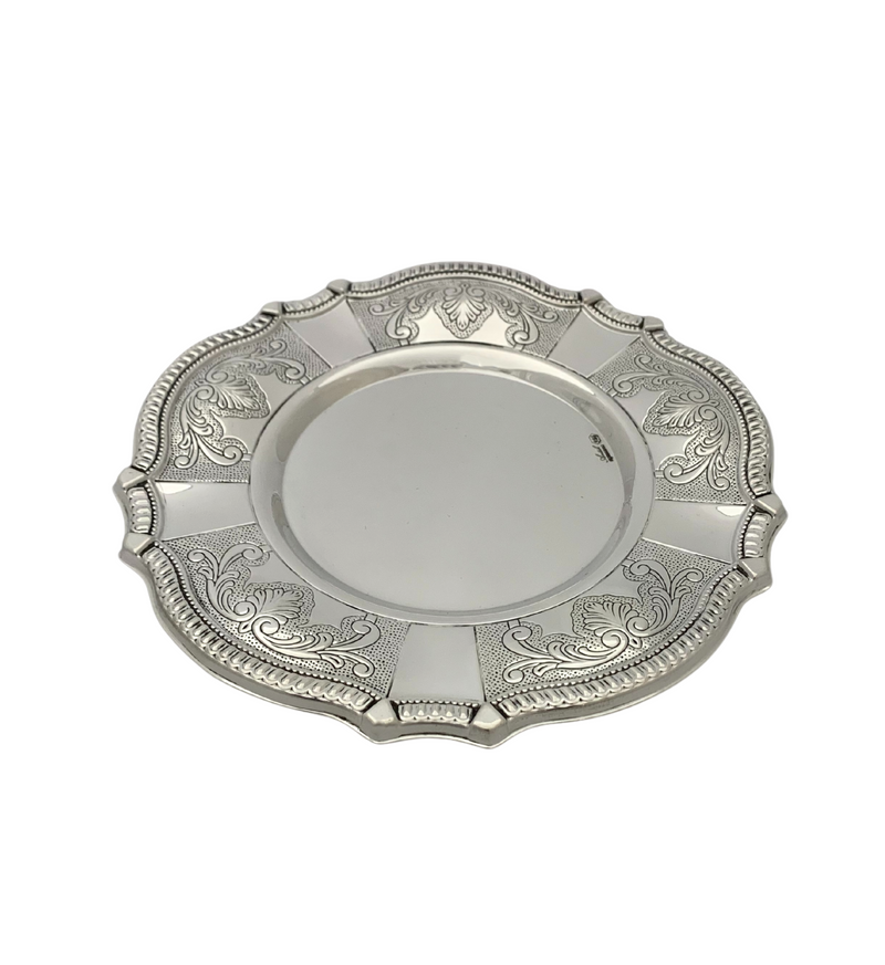 FINE 925 STERLING SILVER HANDMADE SWIRL CHASED ORNATE MATTE & SHINY CUP & TRAY