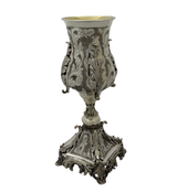FINE 925 STERLING SILVER HANDMADE LEAF APPLIQUE CHASED ORNATE ELIYAHU CUP & TRAY