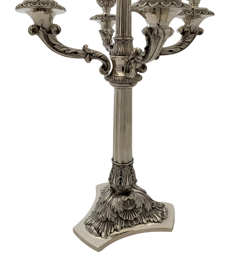 ANTIQUE GELSTON & COMPANY AMERICAN COIN SILVER HANDMADE LEAF 5 LIGHT CANDELABRA