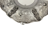 FINE 925 STERLING SILVER HANDMADE LEAF APPLIQUE CHASED SWIRL ORNATE CUP & TRAY