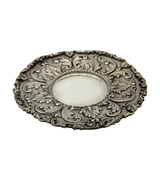 ITALY 925 STERLING SILVER HANDMADE LEAF ORNATE MATTE & SHINY CUP & TRAY & COVER