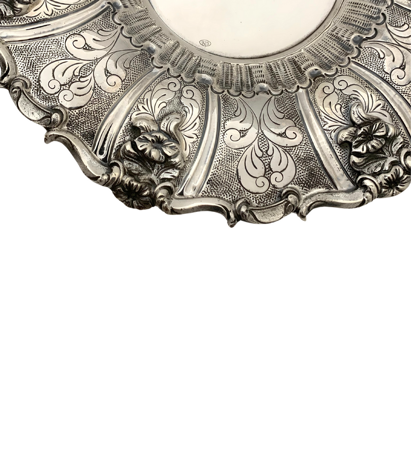 925 STERLING SILVER HANDMADE FLORAL CHASED SWIRL ORNATE MATTE SHINY CUP & TRAY