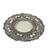 FINE 925 STERLING SILVER HANDMADE CHASED SWIRL CHERRY LEAF ORNATE MATTE TRAY