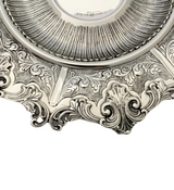 FINE 925 STERLING SILVER HANDMADE LEAF APPLIQUE ORNATE SWIRL CHASED CUP & TRAY