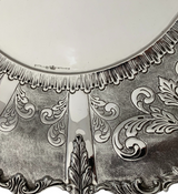 FINE 925 STERLING SILVER HANDMADE CHASED LEAF APPLIQUE MATTE & SHINY ROUND TRAY