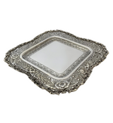 ITALY 925 STERLING SILVER HANDMADE FLORAL LEAF ORNATE CHASED WINE BOTTLE & TRAY