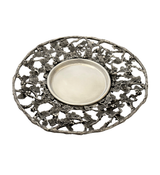 ITALY 925 STERLING SILVER & GLASS INSERT HANDMADE GRAPE LEAF CUP & COVER & TRAY