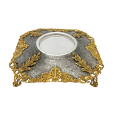 925 STERLING SILVER & GILDED HANDMADE LEAF APPLIQUE ORNATE HONEY DISH & TRAY