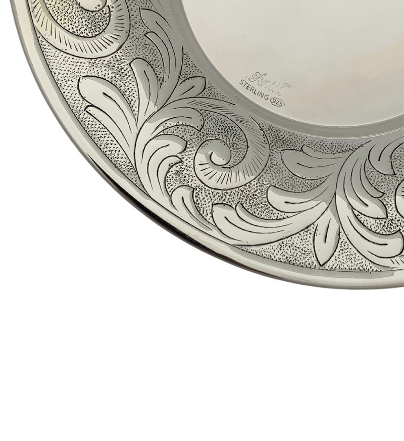 FINE 925 STERLING SILVER HANDMADE SWIRL CHASED ORNATE MATTE & SHINY CUP & TRAY