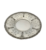 FINE 925 STERLING SILVER HANDMADE LEAF APPLIQUE CHASED SWIRL ORNATE CUP & TRAY