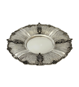 925 STERLING SILVER HANDMADE LEAF APPLIQUE CHASED STRIATED ELIYAHU CUP & TRAY