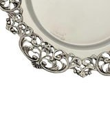 925 STERLING SILVER & GLASS INSERT HANDMADE FLUTED OPEN LACE ORNATE CUP & TRAY