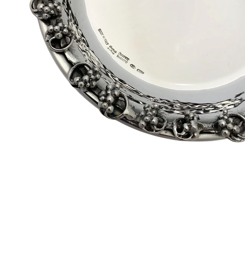 ITALY 925 STERLING SILVER HANDMADE JENSEN STYLE GRAPE SHINY HAMMERED CUP & TRAY