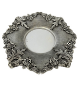FINE 925 STERLING SILVER HANDMADE FLORAL LEAF ORNATE APPLIQUE MATTE CUP & TRAY