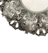 FINE 925 STERLING SILVER HANDMADE LEAF APPLIQUE CHASED SWIRL MATTE CUP & TRAY