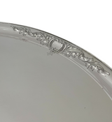 ANTIQUE 925 STERLING SILVER HANDMADE CHASED ORNATE FLORAL 2 HANDLE OVAL TRAY