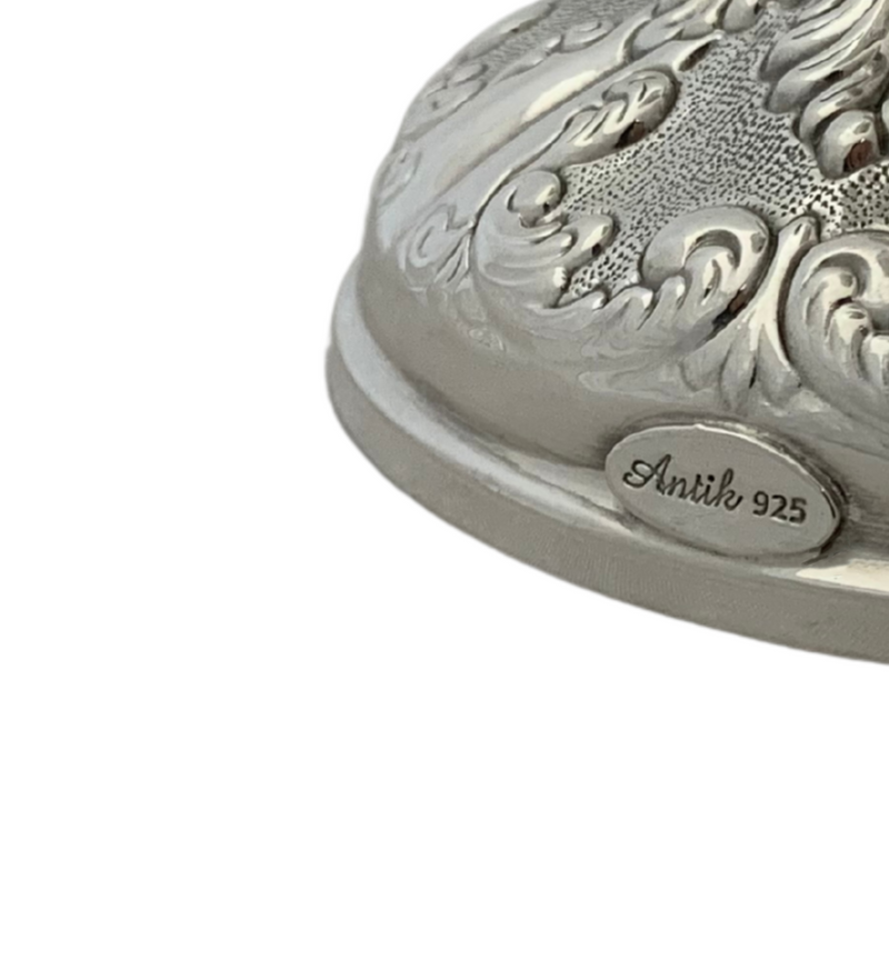 FINE 925 STERLING SILVER HANDMADE LEAF APPLIQUE STRIATED CHASED ELIYAHU CUP
