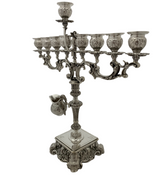 ITALIAN 925 STERLING SILVER HANDMADE FLORAL ORNATE APPLIQUE HANUKKAH MENORAH