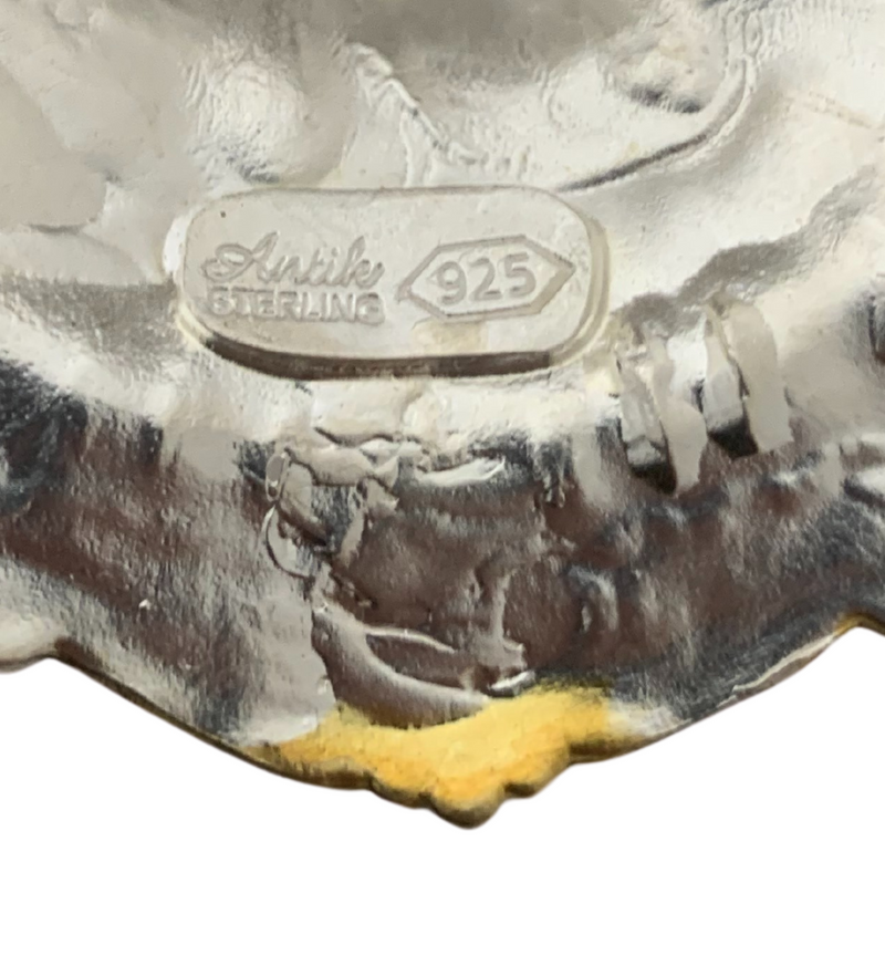 FINE 925 STERLING SILVER & GILDED HANDMADE CHASED LEAF SWIRL ORNATE SALT HOLDER