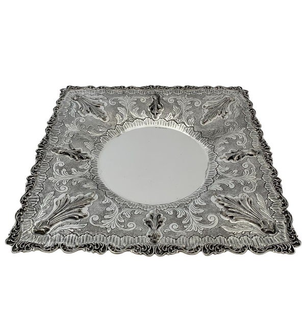 FINE 925 STERLING SILVER HANDMADE CHASED LEAF APPLIQUE ORNATE MATTE & SHINY TRAY