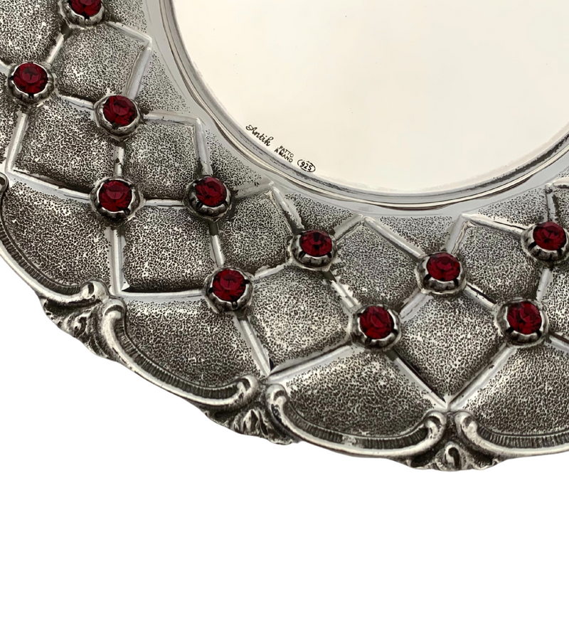 FINE 925 STERLING SILVER & RED STONES HANDMADE UNIQUE MATTE & SHINY CUP & TRAY