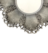 925 STERLING SILVER & GLASS INSERT HANDMADE LEAF APPLIQUE LACE ORNATE CUP & TRAY