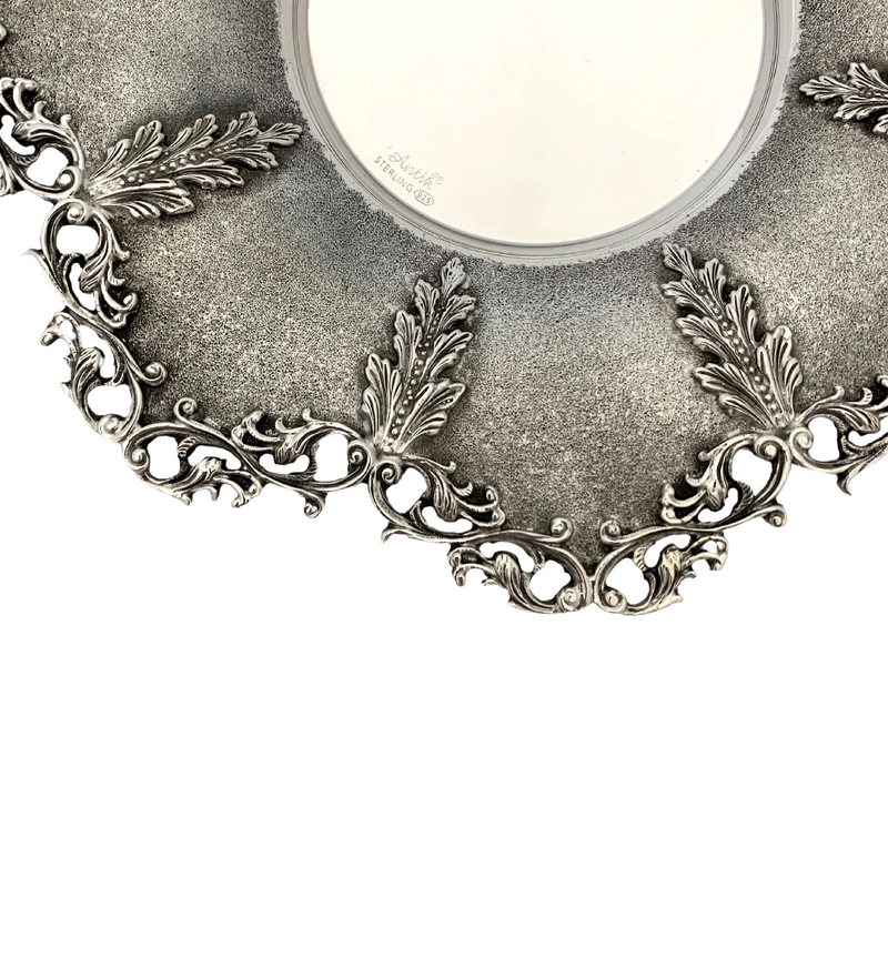 925 STERLING SILVER & GLASS INSERT HANDMADE LEAF APPLIQUE LACE ORNATE CUP & TRAY