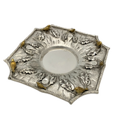 925 STERLING SILVER & GILDED HANDMADE MULTI BIRD & LEAF APPLIQUE TREE CUP & TRAY