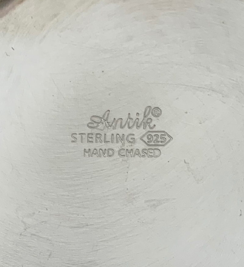 FINE 925 STERLING SILVER HANDMADE CHASED SWIRL FLUTED ORNATE MATTE WINE BOTTLE
