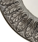 FINE ITALIAN 925 STERLING SILVER HANDMADE LEAF APPLIQUE MATTE & SHINY ROUND TRAY