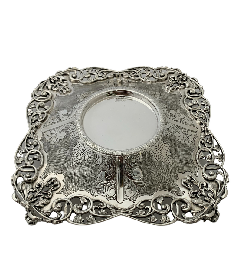 FINE 925 STERLING SILVER HANDMADE CHASED CUT OUT LACE ORNATE MATTE CUP & TRAY