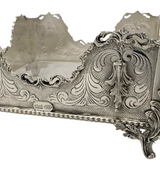 925 STERLING SILVER HANDMADE LEAF APPLIQUE CHASED MATTE & SHINY NAPKIN HOLDER