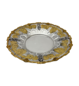 925 STERLING SILVER & GILDED HANDMADE CHASED FLORAL APPLIQUE SOUP BOWL & TRAY