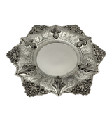 925 STERLING SILVER HANDMADE LEAF ORNATE CHASED SWIRL MATTE SHINY CUP & TRAY