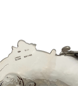 ITALY 925 STERLING SILVER HANDMADE HEAVY LEAF APPLIQUE ORNATE MATTE CUP & TRAY