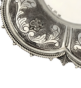 FINE 925 STERLING SILVER HANDMADE FLORAL ORNATE APPLIQUE CHASED CUP & TRAY