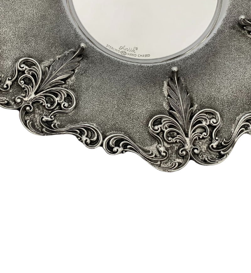 FINE 925 STERLING SILVER HANDMADE LEAF APPLIQUE ORNATE MATTE & SHINY CUP & TRAY