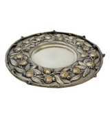 ITALY 925 STERLING SILVER & GILDED HANDMADE POMEGRANATE LEAF ELIYAHU CUP & TRAY