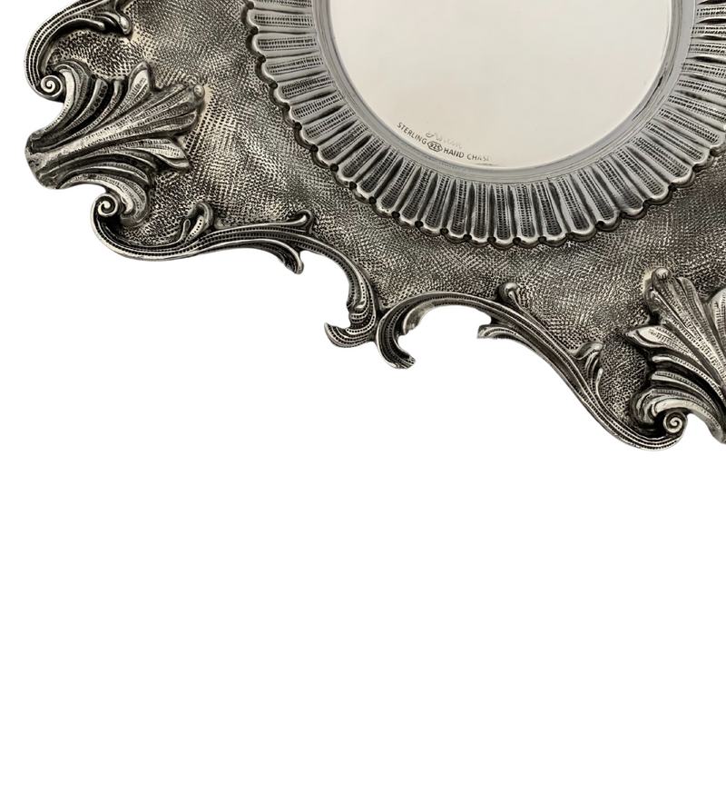 925 STERLING SILVER HANDMADE LEAF APPLIQUE ORNATE MATTE SHINY SQUARE CUP & TRAY